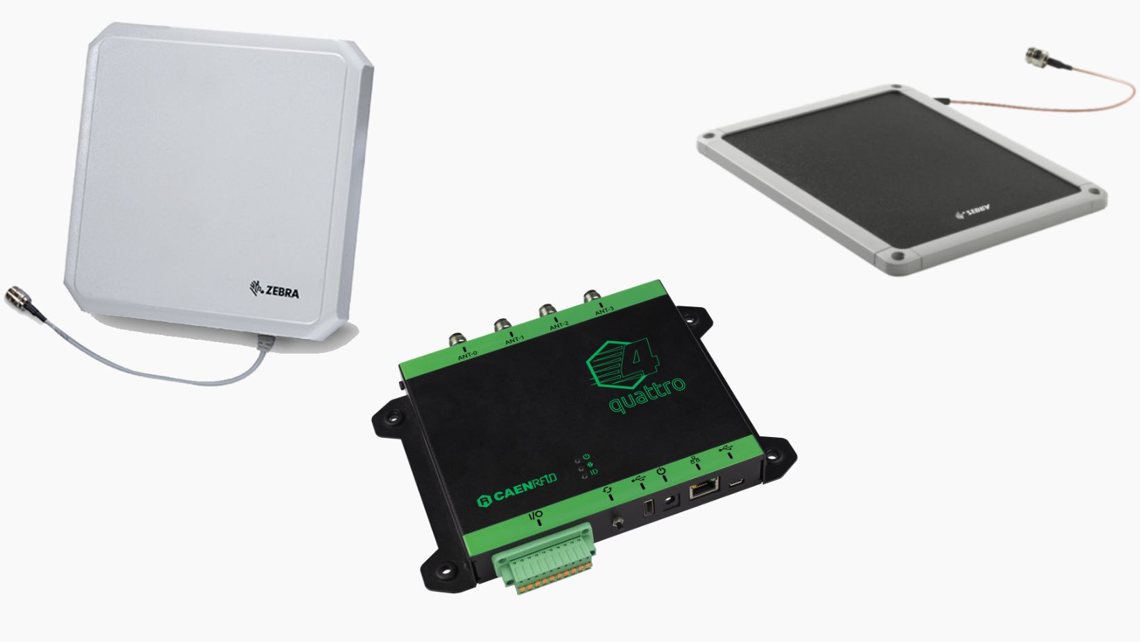 Fixed UHF RFID readers and directional omnidirectional antennas for dock doors portals gates and conveyors