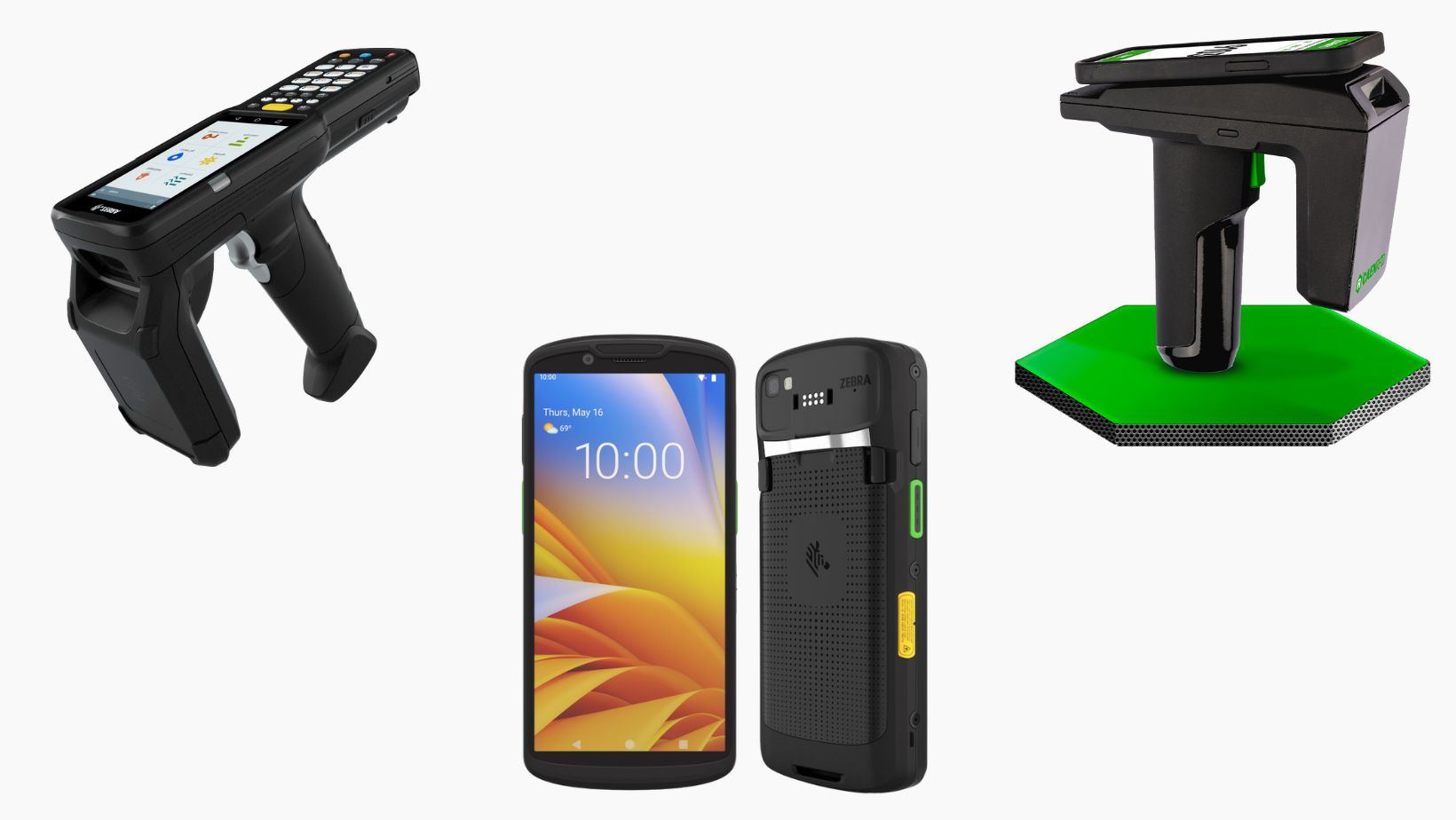 Rugged RFID UHF mobile readers — handheld sled smartphone and tablet, Android iOS Windows, 860-960 MHz