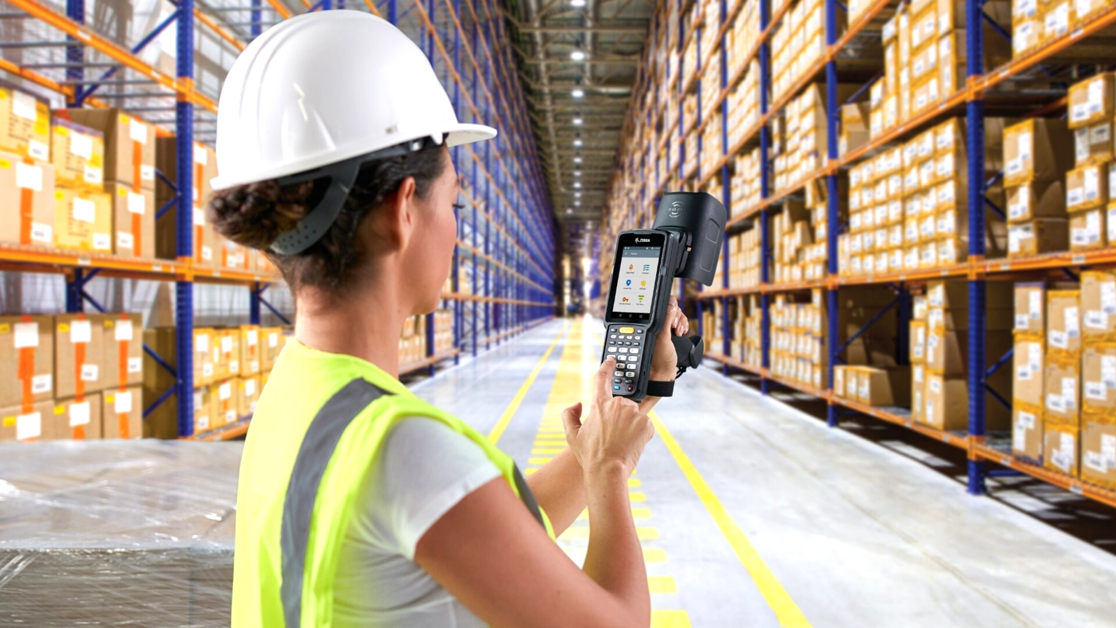 RFID tag on pallet in logistics warehouse